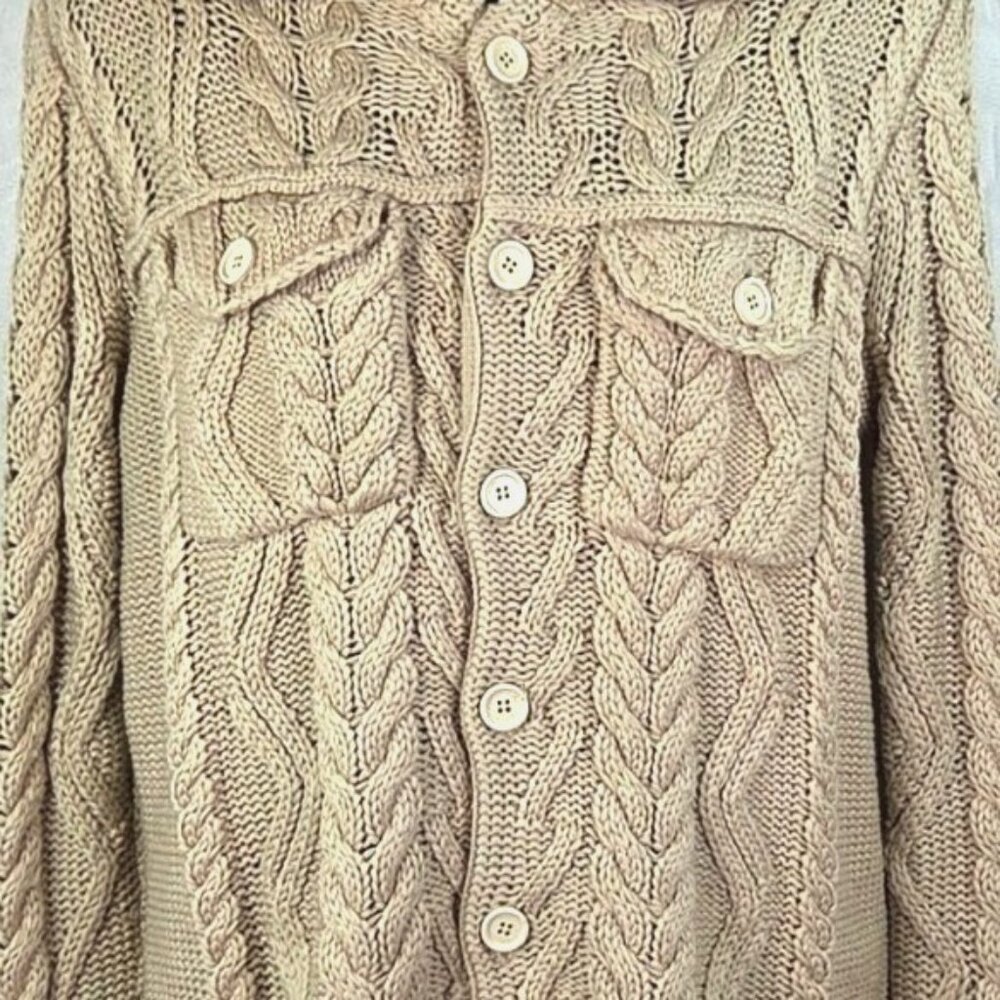 Vintage 1970's University Forum Beige Cable Knit Cardigan Jacket Wool Blend But - Picture 6 of 8